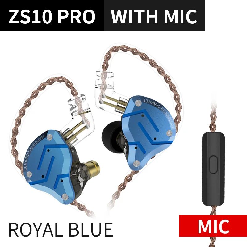 ZS10ProRoyalBlueMic KZ ZS10 Pro наушники с шумоподавлением 4BA+ 1DD Hybrid 10 единиц драйвера HIFI бас наушники в ухо монитор наушники металлическая гарнитура - Цвет: ZS10ProRoyalBlueMic