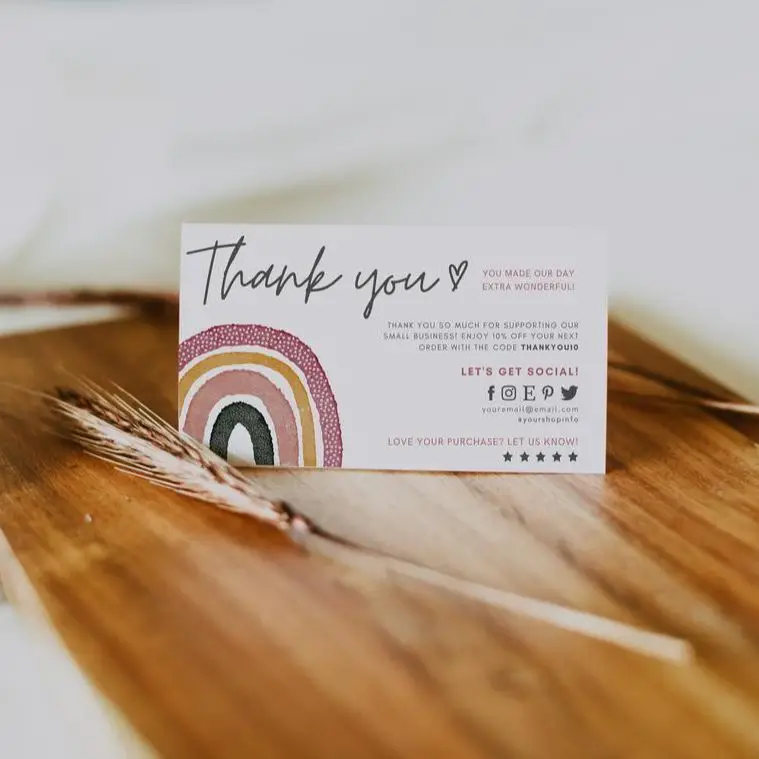 Diy Small Business Thank You Card Editable Thank You Card Template Boho Rainbow Package Insert Printable Instant Download Business Cards Aliexpress