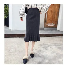 Женские вязаные юбки осень зима теплая трикотажная прямая юбка ребристая средняя длина высокая Талия сумка бедра юбка тонкая элегантная