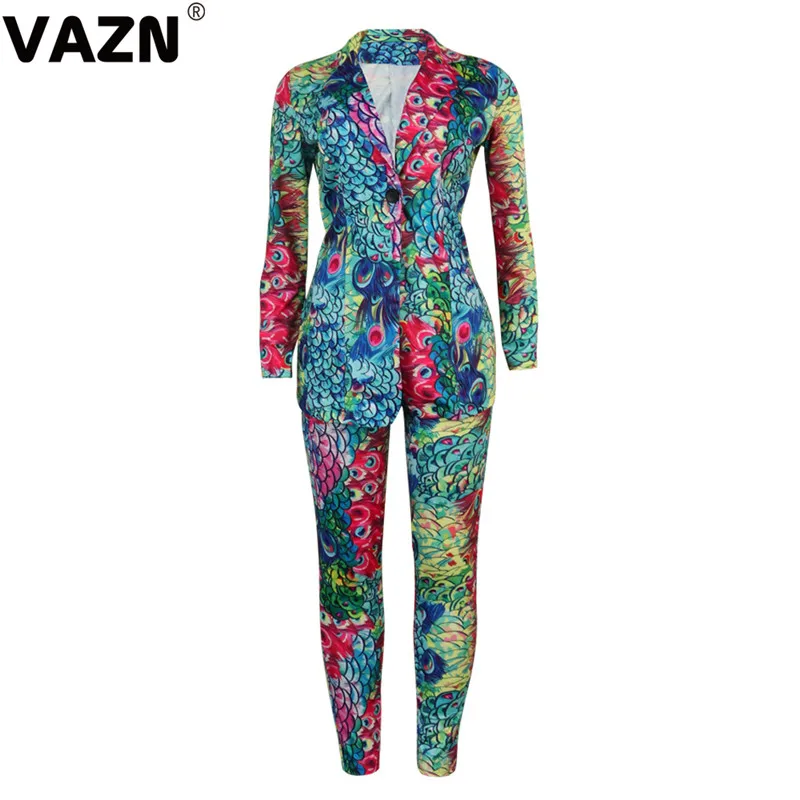 VAZN, осень, формальный, неопрятный, сексуальный, модный, 2 цвета, длинный рукав, Блейзер, топ, длинные штаны, для женщин, тонкий, комплект из 2 предметов