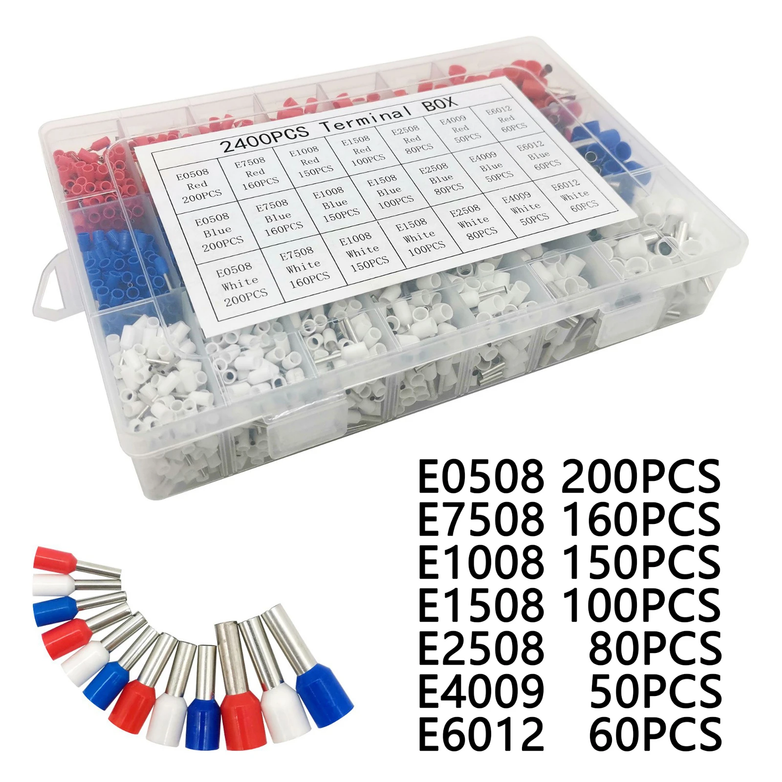 

Tubular Terminal Various Styles Box-packed Electrical Tube Ferrule Terminal Insulated Wire Connector Crimping 2400pcs Kit Set