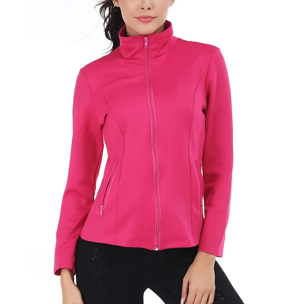 Модная женская однотонная спортивная куртка на молнии с длинным рукавом и карманами для бега, толстовка с капюшоном, толстовка с капюшоном, толстовки, толстовки