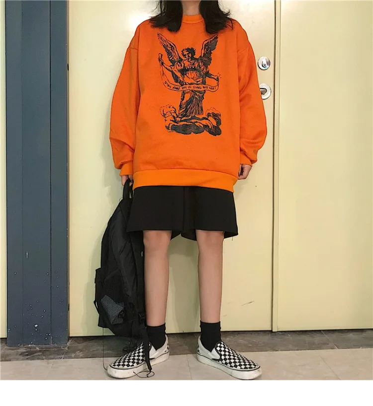 Осенне-зимняя Толстовка Femme корейский Ulzzang Harajuku винтажные Свободные флисовые толстовки женские, пуловеры с капюшоном