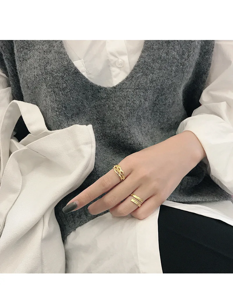 SHANICE 925 пробы Серебряное Открытое кольцо для женщин INS niche нерегулярное вогнутое-вогнутое полое кольцо для студентов для вечеринки подарок на день рождения