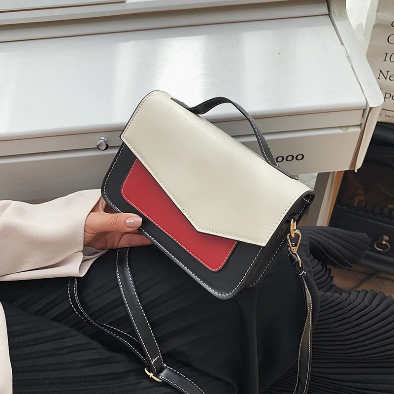 

New Style Contrast Color Joint Square Sling Bag 2019 Spring Korean-style Shoulder Oblique Versitile Fashion Trend Bag