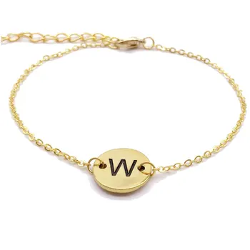 

Initial Disc Bracelet Gold Engraved Custom Tiny Letter Name Charm Bracelet Women Everyday Personalized Jewelry Party Gift