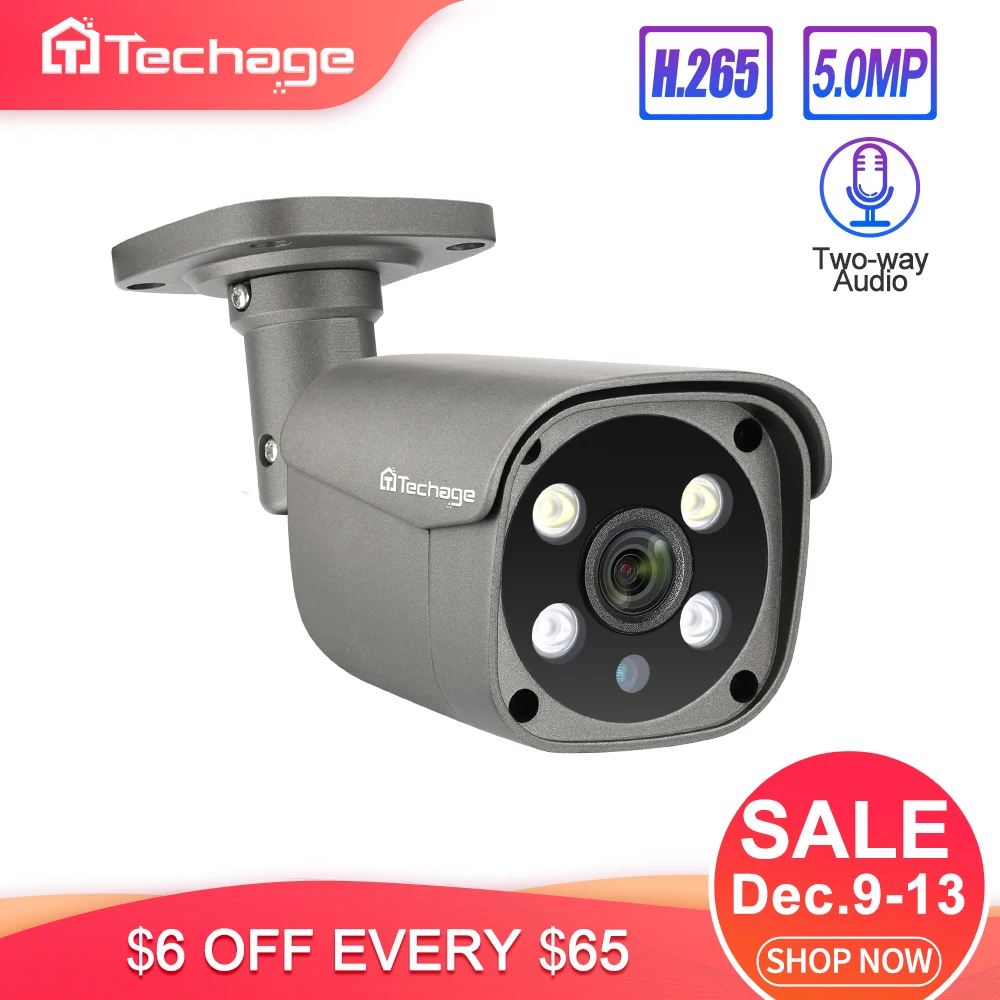Online Techage H.265 5MP seguridad POE IP Cámara detección humana al aire libre dos vías Audio Video vigilancia AI Cámara ONVIF para sistema NVR