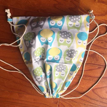 

1pc Cotton Linen Eco Drawstring Backpack Student Book Shoes Bag Print Owls YL