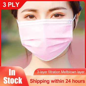 

10/20/30/50/100pcs Disposable Medical Mask Non wove 3 Layer Filter Mask mouth Face mask Anti-Dust Earloops pink Surgical Masks