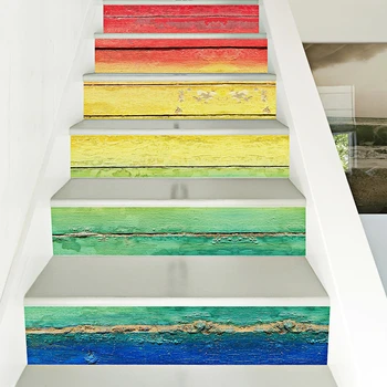 

Stair Stickers 3D Rainbow Wooden Pattern Waterproof Wallpaper Home Decorations 7.1 x 39.4 inch 6pcs