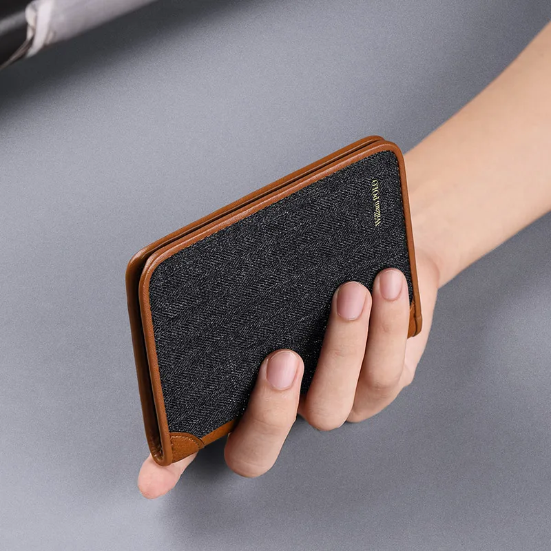 Бизнес маленький тонкий бумажник мужской холщовый RFID бренд Анти кражи Кредитная