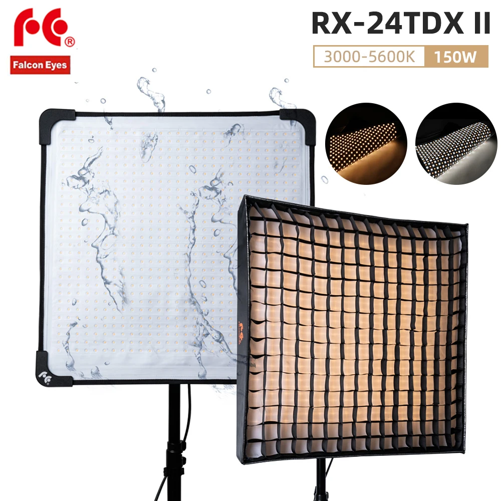 US $688.89 Falcon Eyes RX24TDX II Waterproof 150W RollFlex Flexible LED Video Light Panel Softbox Grid BiColor 3000K5600K For Video