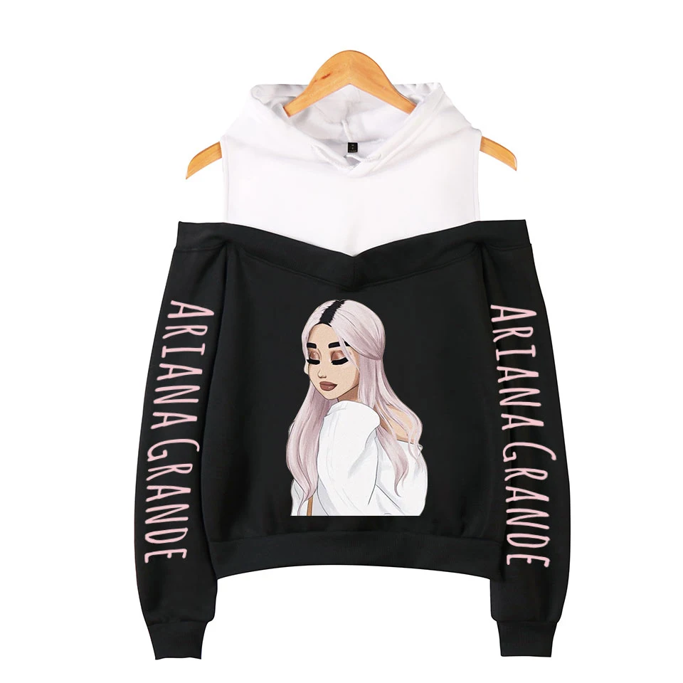 New Fashion Ariana Grande Off shoulder Hoodies Women Pertty Casual Sexy Sweatshirt Print Ariana Grande Off Shoulder Sweatshirts