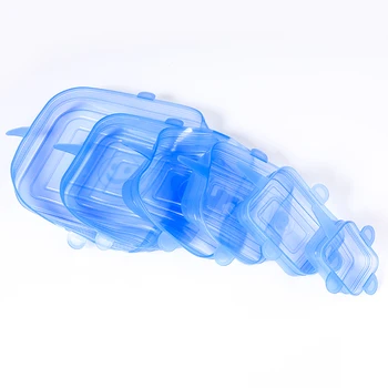 

6pcs Stretch Adjustable Bowl Lids Rectangle Reusable Silicone Food Cover Universal Kitchen Wrap Seal Fresh Keeping Silicone Caps