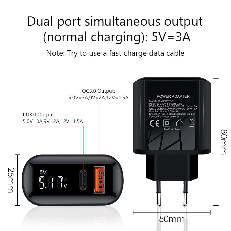 Comprar Cargador USB VVKing 18W PD carga rápida usb tipo C PD cargador HD Smart Display enchufe de la UE para iPhone 11 Pro Samsung Xiaomi carga