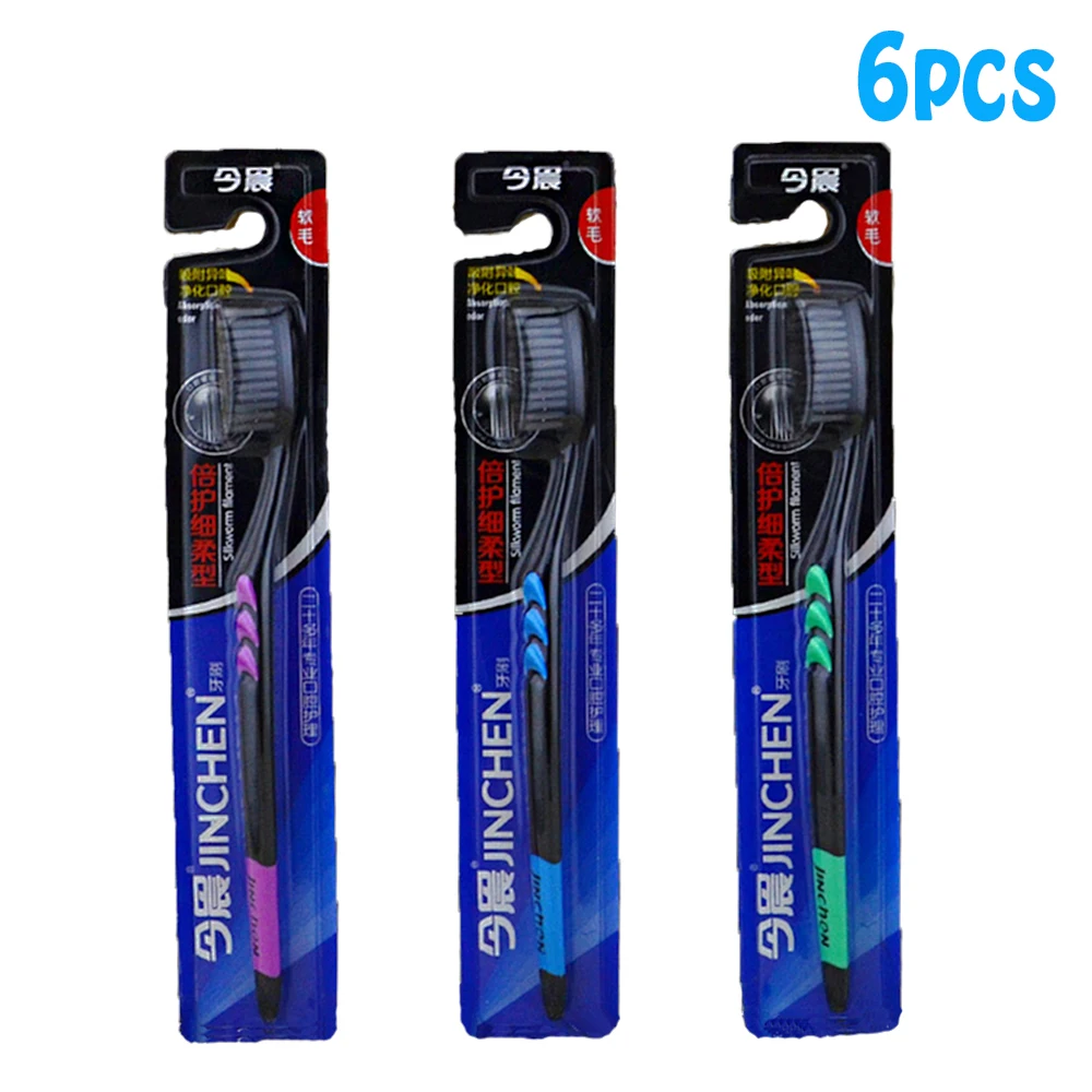 

Free Shipping 6 Pieces high quality Family Hardcover Adult Soft fur Bamboo charcoal toothbrush