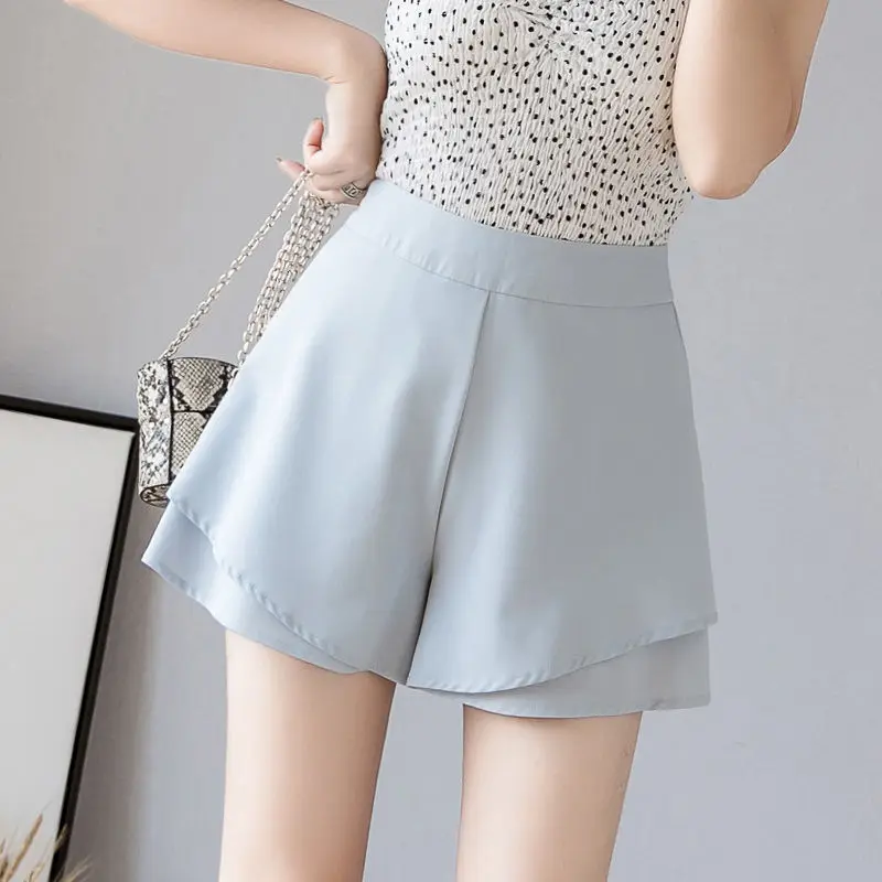 

Korean version of high-waisted chiffon wide-leg shorts schoolgirl lotus leaf side double-layer casual a-word skirt hot pants