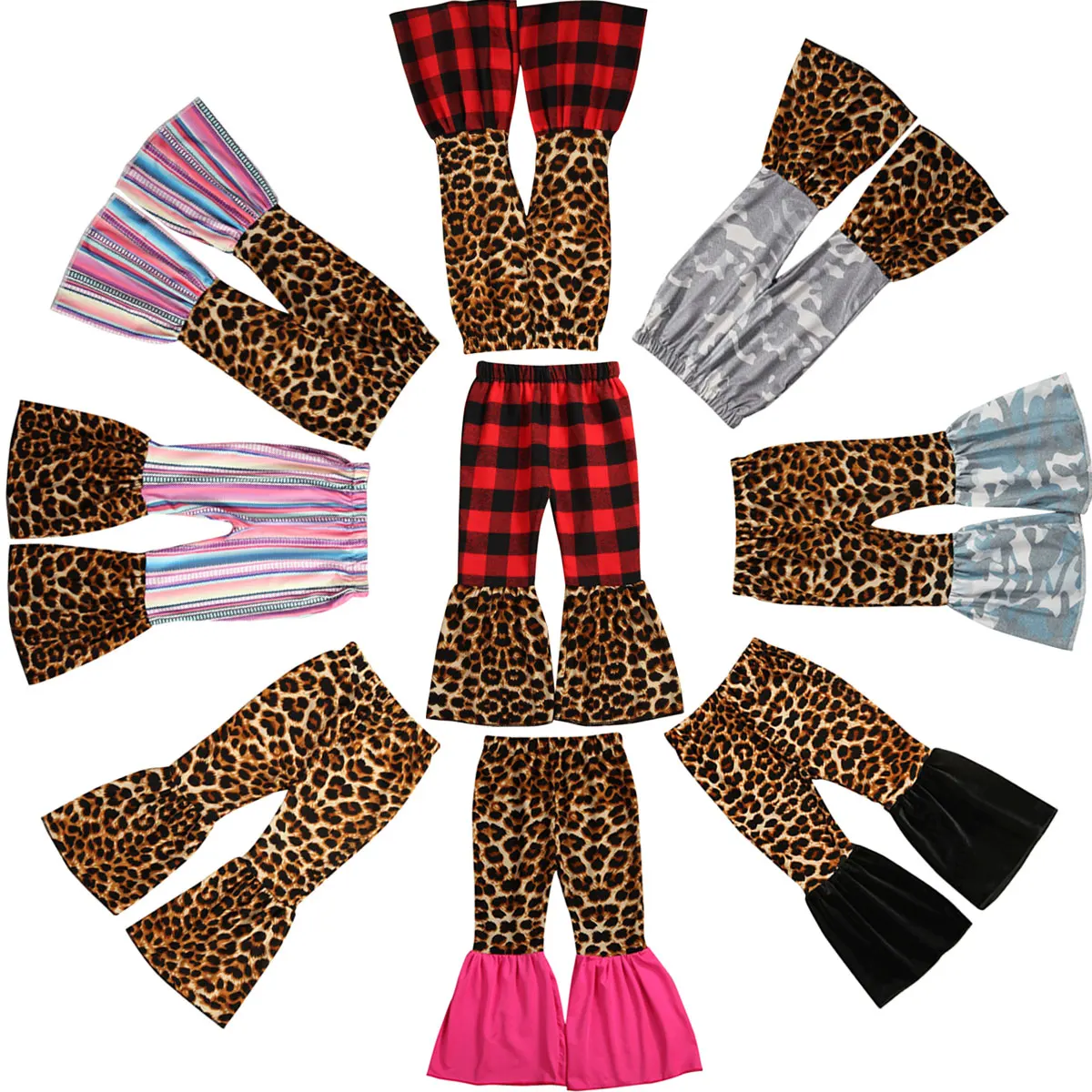 Детская одежда для маленьких девочек, леопардовые и Клетчатые Леггинсы-клеш, штаны, комплект со штанами, От 1 до 6 лет