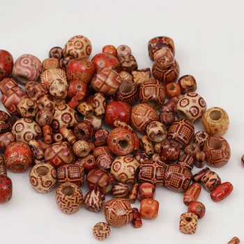 

100-500 PCs/bag Vintage Painted Wooden Beads 6 Styles Mixed Hole African Hair Rings Hip Hop Reggae Braided Dreadlock Accessories