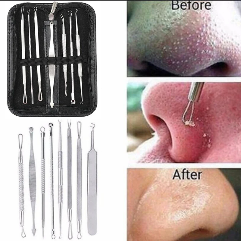 3 4 5 7 8 Pc Stainless Steel Blackhead Remover Tool Kit Face Massage Whitehead Pimple Spot Comedone Acne Extractor Face Massager