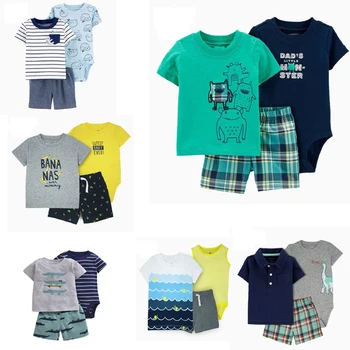 2020 summer baby boy clothes Cartoon monsters print T-shirt+romper+shorts short sleeve tops set 3 pieces outfit babies clothing