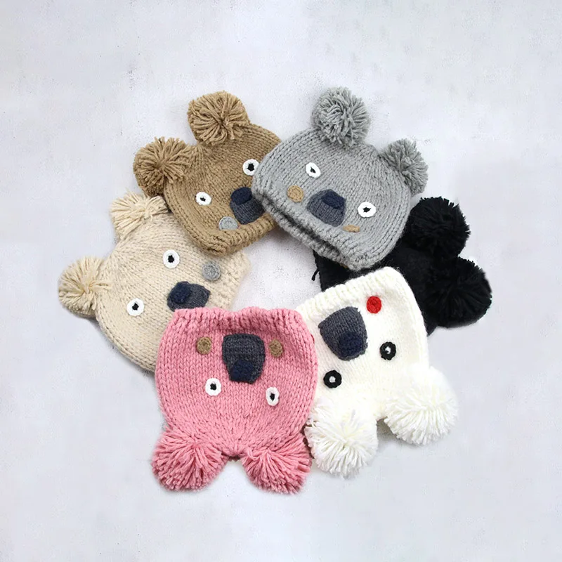 

Children Girl Hat Winter Baby Boy Handmade Cap Toddler Knitted Hat WIth Pompom Kids Boys Soft Warm Beanie Girls Winter Hat Cap