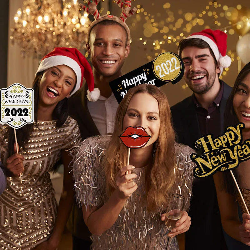 Happy New Year Decorations 2022 Christmas Balloons Decor Gold Black Disposable Tableware For Home New Year's Eve Party Ornaments