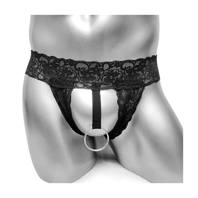 Wet Look кружевное Мужское нижнее белье с открытым шаговым швом стринги петушком
