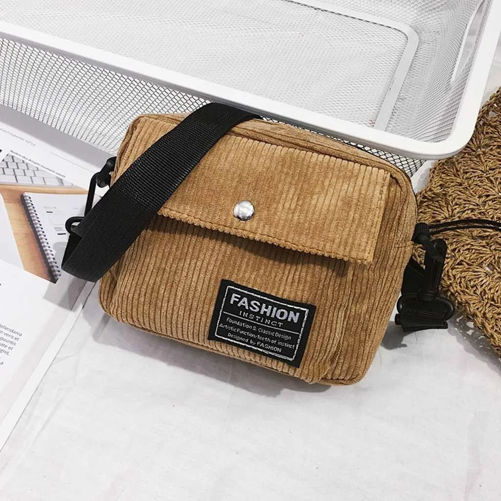 Women Corduroy Shoulder Bag Female Simple Small Square Bag Fashion Messenger Bags Casual Canvas Handbag Cloth Pouch#T1P