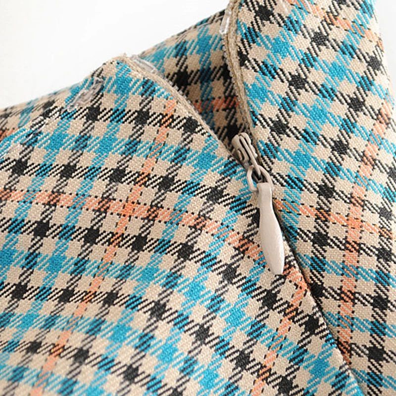Women Sexy A-Line Mini Skirt Spring Autumn Vintage Button Plaid Spliced Office Ladies Elegant Work Skirts Saia Jupe Femme