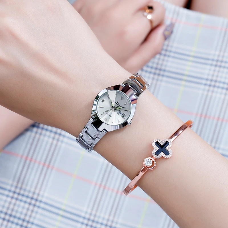 Relojes de cuarzo a la moda para hombres y mujeres, cronógrafo de pulsera resistente al agua, con calendario semanal, de acero inoxidable, para amantes, 2021 - Imagen 4