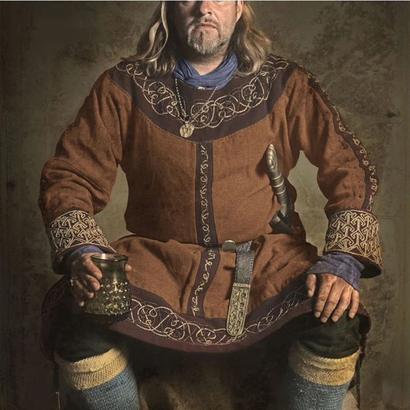 Disfraz vikingo Medieval para hombre, Túnica, vestido largo, camisa Noble Guerrero, de caballeros, Tops, abrigo, traje nórdico adulto de grande| | - AliExpress