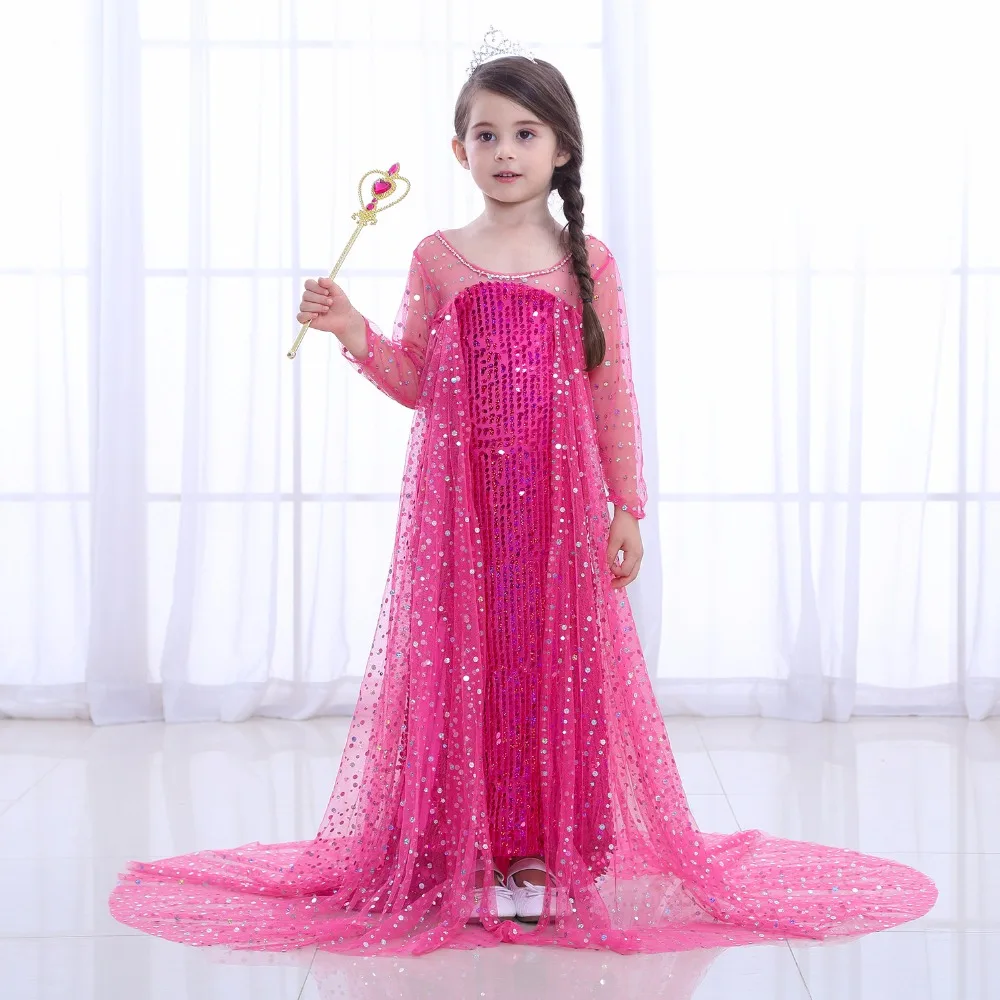 Летние Детские платья для девочек; платье «Эльза»; костюм принцессы «Королева Эльза», расшитый стразами; вечернее платье для девочек; длинные платья из тюля