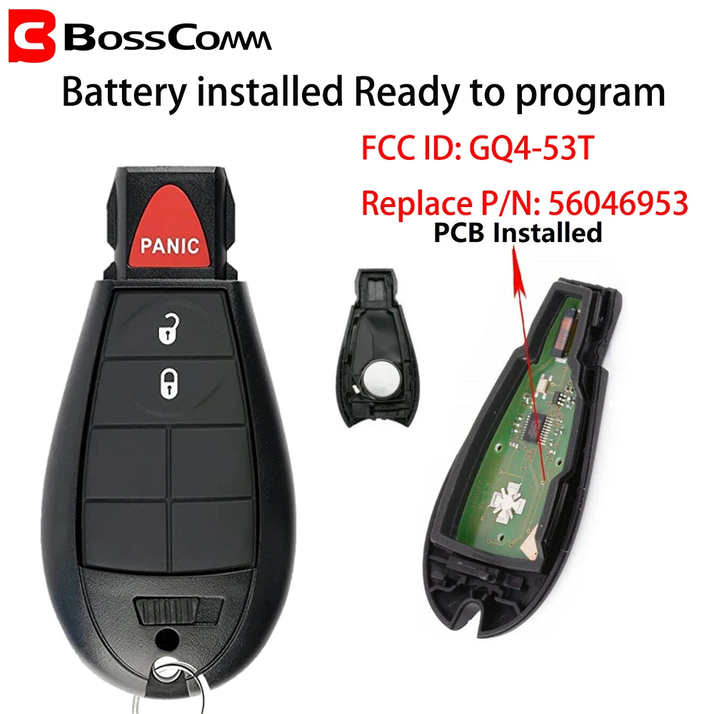 

Bosscomm for Chrysler Dodge RAM Car Key Fob Remote 1500 2500 3500 4500 Jeep Cherokee 2013-2018 PCF7961A GQ4-53T 2+1 Button