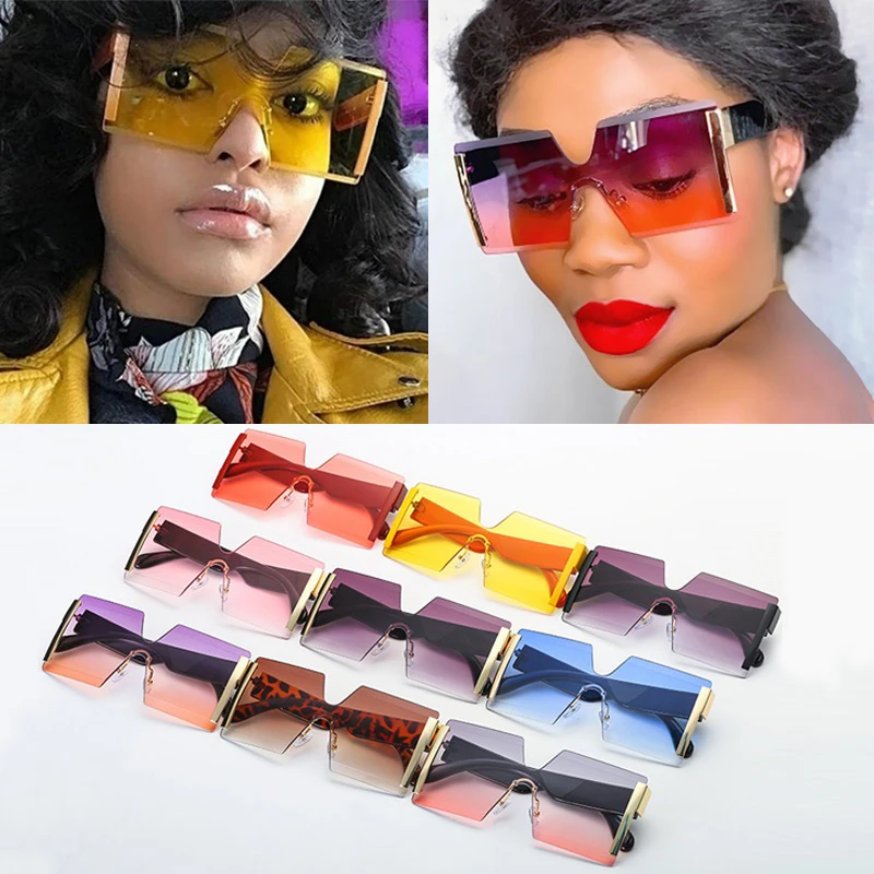 Rimless One Piece Shield Lens Rectangle Fashion Wholesale Sunglasses