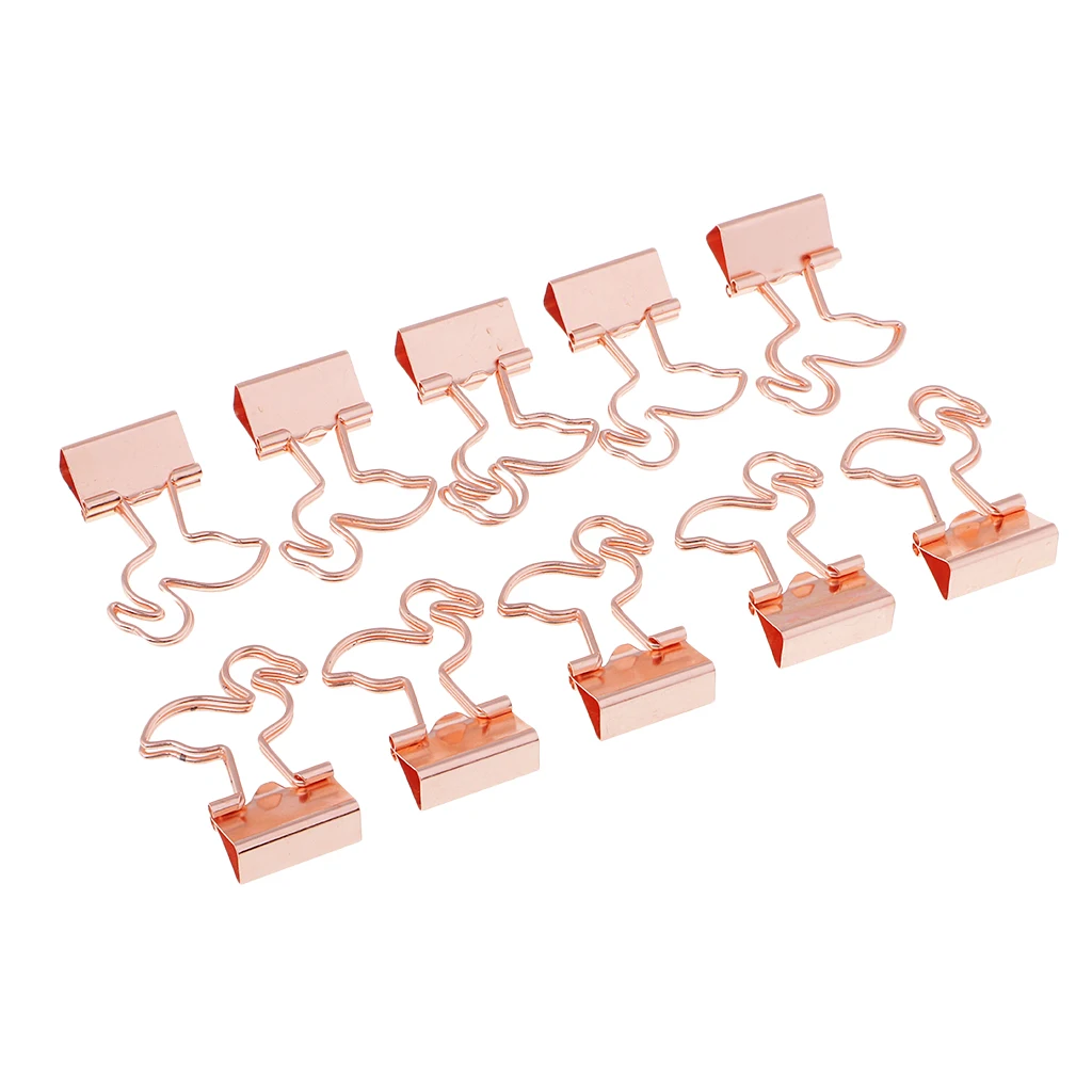 10Pcs Paper Clips Clamp Organizer Binder Clips Flamingo Animal Shape Bookmark Foldback Stationary Clips School Office Supplies