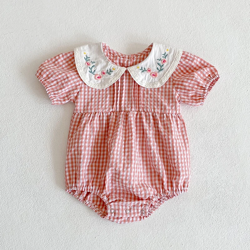 Toddler Baby Girls Embroidery Dresses Sister Outfit Summer Girl Baby Romper Infant Children Cotton Short Sleeve One-piece Romper bright baby bodysuits	 Baby Rompers