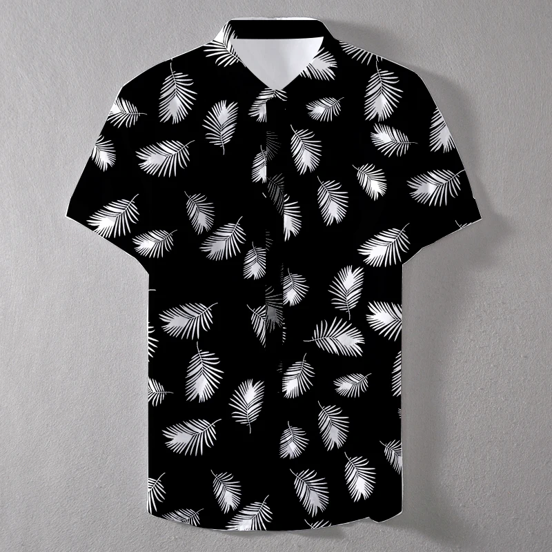 Summer Short Sleeve Hawaiian Colorful Leaf Custom Man Casual Shirt