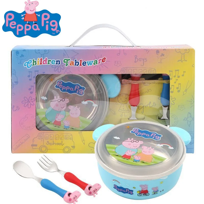 Peppa pig Детская Посуда из нержавеющей стали мультяшная рисовая чаша детская тарелка двухслойный изоляционный пояс ручка Чаша - Цвет: 5