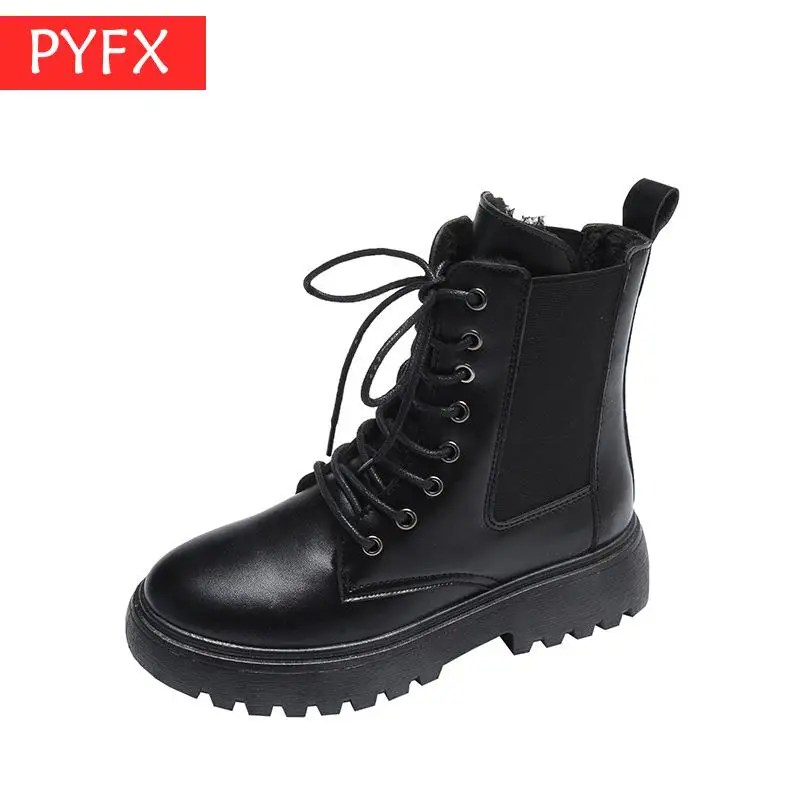 

Winter Platform joker Fashion British Style Plush Women's Black Mature Martin Short Boots Contracted Round head punk shoes