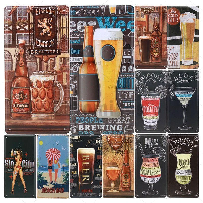Targa Di Birra Targhe In Metallo Vintage Bar Pub Piatto Decorativo Garage Club Decor Iron Wine Painting Man Cave Cartel 30X15Cm
