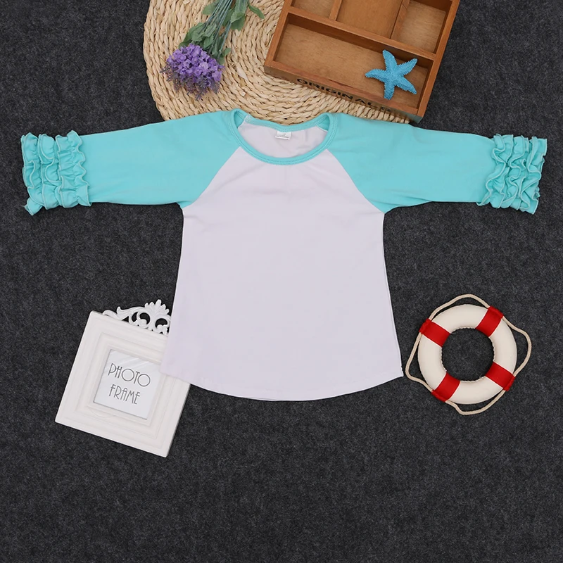 Новая Однотонная футболка с длинными рукавами и оборками с цветочным принтом для маленьких девочек детская одежда в полоску со снежинками - Цвет: 3