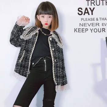 

Chanel's Style Kids Girls Coat 10 12 years Sweet Lace Plaid Long-Sleeve Graceful Jacket for Teenage Girl