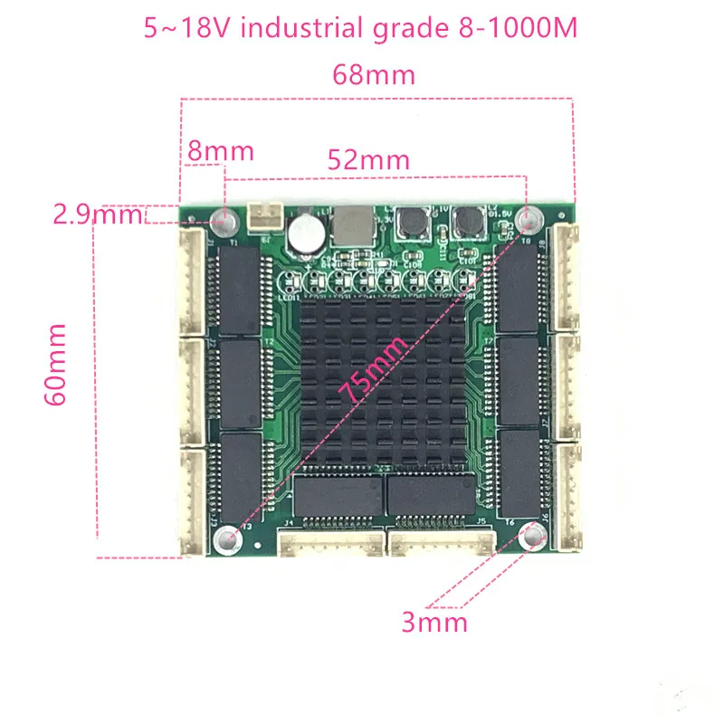 산업용 이더넷 스위치 모듈 3/4/5/8 포트 Unmanaged10/100/1000mbps 보드 OEM 자동 감지 포트 보드 5V12V18V 마더 보드