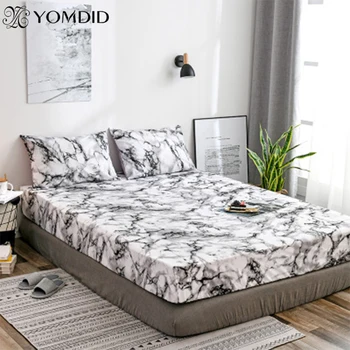 

YOMDID Marble Pattern Mattress Protector Cover Polyester Mattress Protective Case Anti-Slip Dust Bed Protect Cover Pillowcase