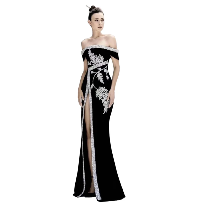 

Free Shipping Wholesale Women's Dress Black Strapless Sequins Sexy Evening Wear Celebrity Cocktail Party Long Dress