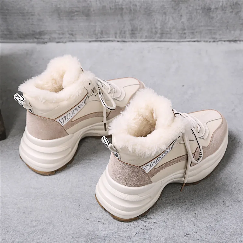 Fujin/кроссовки; женская зимняя обувь на платформе из плюша, сохраняющая тепло; модная обувь на толстой подошве, увеличивающая рост, с круглым носком; женская обувь для отдыха
