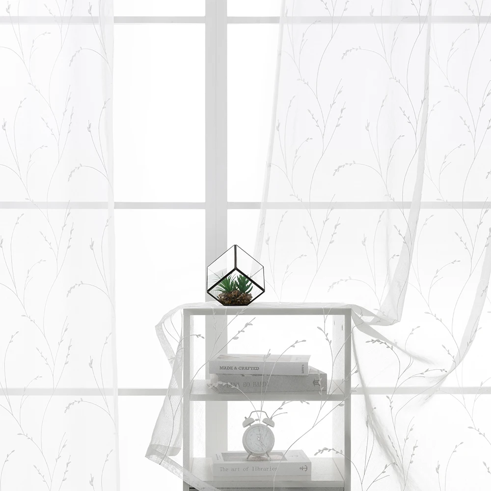 MRTREES Leaves Embroidered Sheer Curtains Tulle Voile Curtains for Living Room Bedroom Kitchen Window Treatment Drapes MRTREES Leaves Embroidered Sheer Curtains Tulle Voile Curtains for Living Room Bedroom Kitchen Window Treatment Drapes
