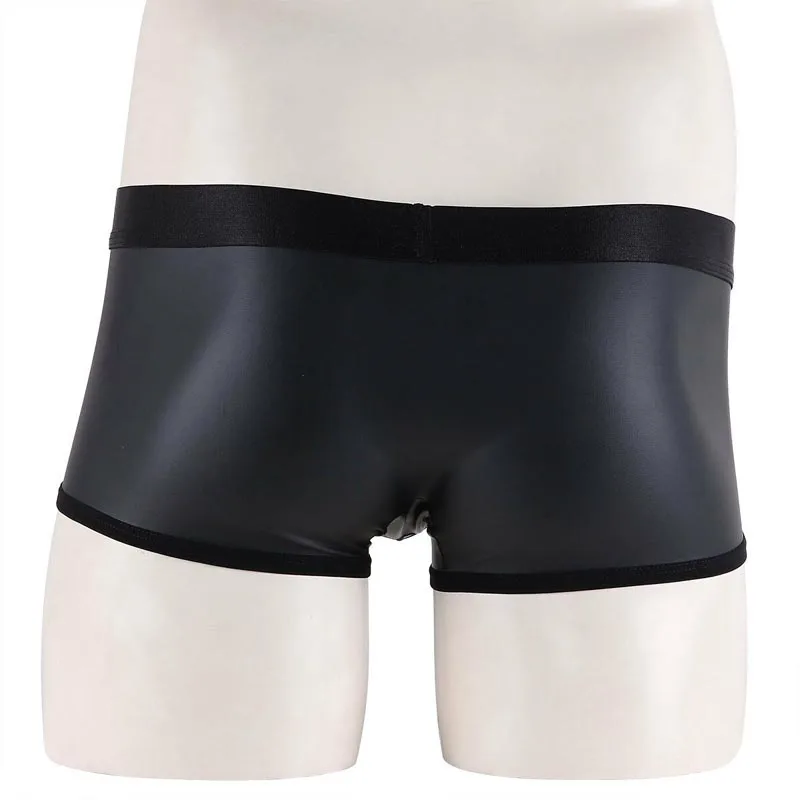 Gay Fetish Men Sexy Shiny Wet Look Boxer Brief with Penis Sheath Open Crotch Shorts Breathable Underwear Lingerie activa stockings