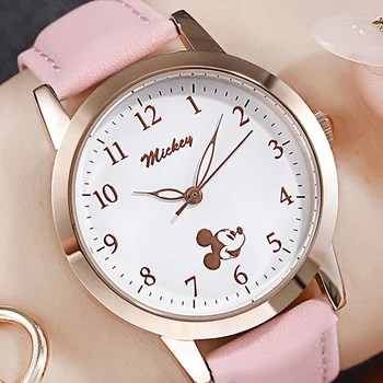 

Disney Kids Watch Women Watch Fashion Cute Wristwatches Girls Boys Mickey Mouse Gift Leather clock
